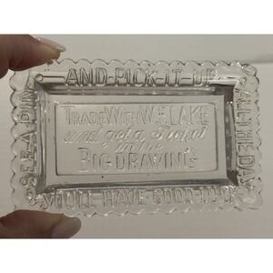 Vintage 30s Carnival Advertising Glass Trinket Ashtray Big Drawing Trade Promo